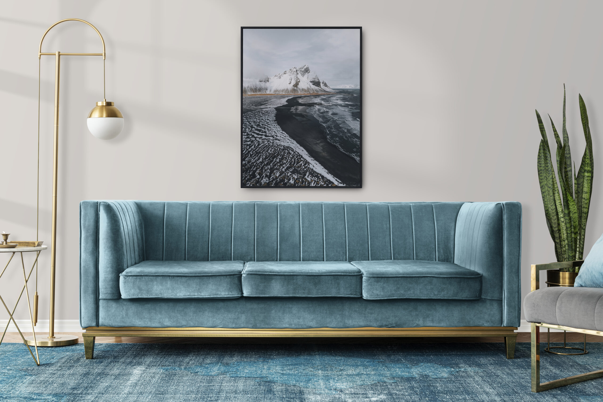 chic modern luxury aesthetics style living room in blue tone